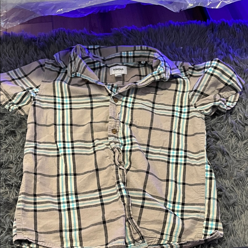 Sonoma Kids Plaid Button-Down Shirt - Tan and Blue